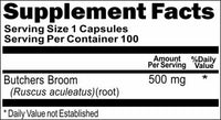 Private Label Butchers Broom 500mg 100caps or 200caps Private Label 12,100,500 Bottle Price