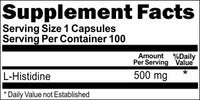 Private Label L-Histidine 500mg 100caps Private Label 12,100,500 Bottle Price