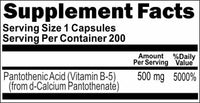 Private Label Pantothenic Acid 500mg 200caps Private Label 12,100,500 Bottle Price