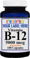 Private Label B-12 Vitamins 5000mcg 100caps or 200caps Private Label 12,100,500 Bottle Price