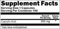 Private Label Caprylic Acid 350mg 100caps Private Label 12,100,500 Bottle Price