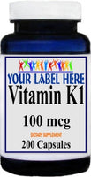 Private Label Vitamin K1 100mcg 200caps Private Label 12,100,500 Bottle Price