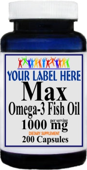 Private Label Max Omega 3 EPA Fish Oil 1000mg 200 Capsules Private Label 12,100,500 Bottle Price