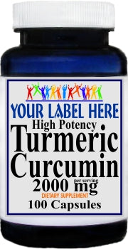 Private Label Turmeric Curcumin 2000mg 100caps or 200caps Private Label 12,100,500 Bottle Price