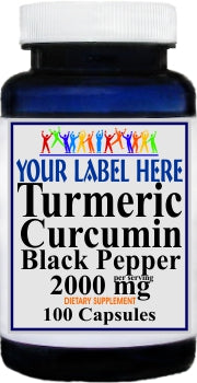Private Label Turmeric Curcumin Black Pepper 2000mg 100caps or 200caps Private Label 12,100,500 Bottle Price