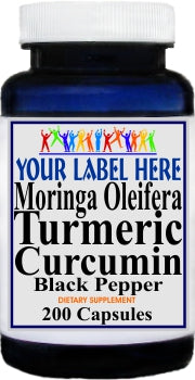 Private Label Moringa Oleifera Turmeric Curcumin Black Pepper 200caps Private Label 12,100,500 Bottle Price