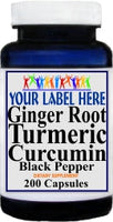 Private Label Ginger Root Turmeric Curcumin Black Pepper 200caps Private Label 12,100,500 Bottle Price