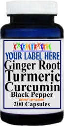 Private Label Ginger Root Turmeric Curcumin Black Pepper 200caps Private Label 12,100,500 Bottle Price