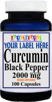 Private Label Curcumin Black Pepper 2000mg 100caps or 200caps Private Label 12,100,500 Bottle Price
