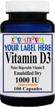 Private Label Vitamin D3 (Emulsified Dry) 1000IU 100caps or 200caps Private Label 12,100,500 Bottle Price