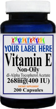 Private Label Vitamin E (Non-Oily) 268mg(400IU) 200caps Private Label 12,100,500 Bottle Price