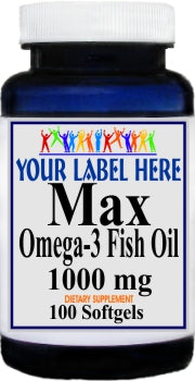 Private Label Max Omega 3 EPA Fish Oil 1000mg 100 or 200 Softgels Private Label 12,100,500 Bottle Price