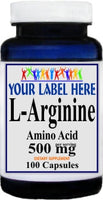 Private Label L-Arginine 500mg 100 or 200caps Private Label 12,100,500 Bottle Price