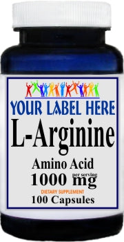 Private Label L-Arginine 1000mg 100caps or 200caps Private Label 12,100,500 Bottle Price