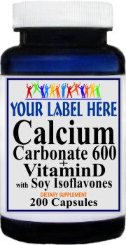 Private Label Calcium Carbonate 600mg + Vit D and Soy Iso 200caps Private Label 12,100,500 Bottle Price
